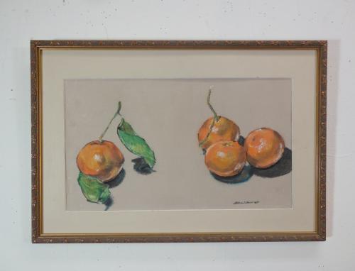 still life in pastel of tangerines