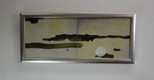 sm sized abstract dyptich in olive greens and ochres